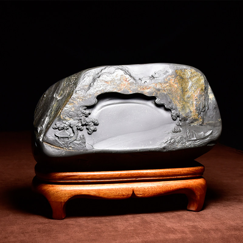 名师歙砚中国籽料礼品摆件立体文房四宝龙尾砚台砚台