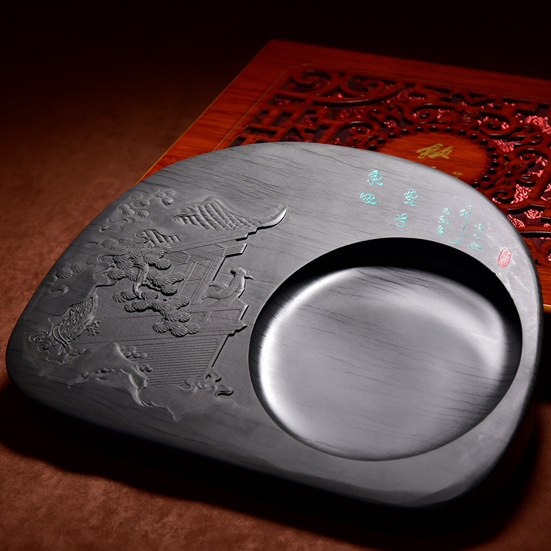 联星天然磨墨国画书法毛笔文房四宝端砚歙砚波纹砚台