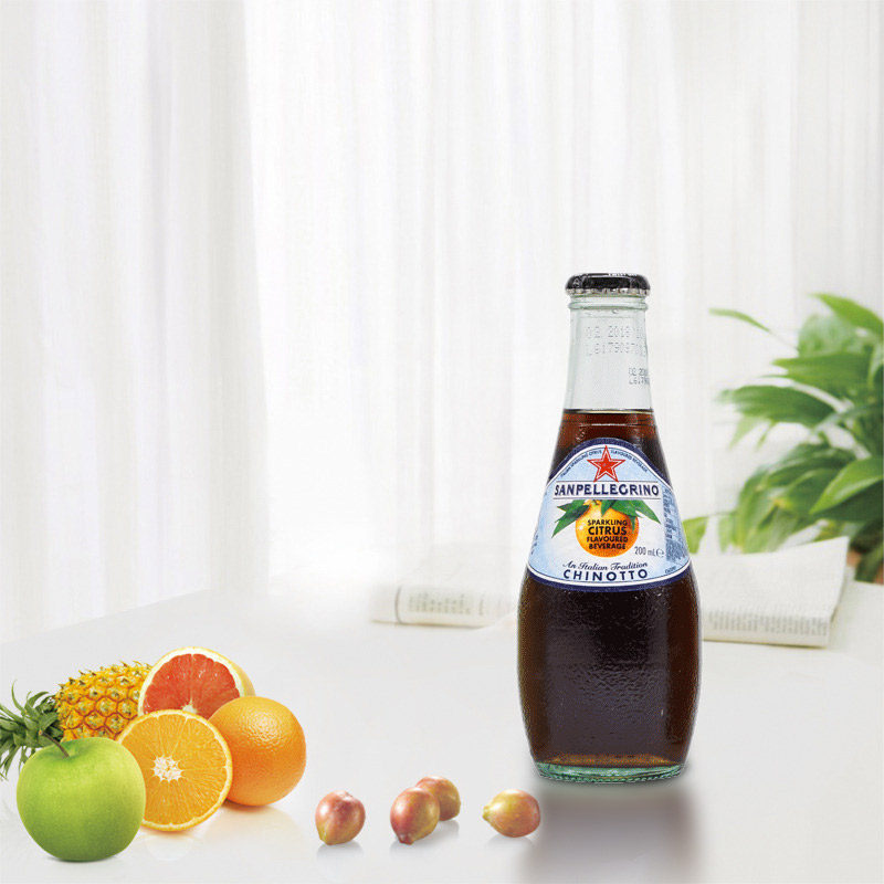 意大利进口圣培露果汁柑橘味玻璃小瓶200mlx24瓶/整箱气泡水饮料