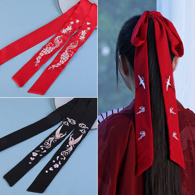 倾妃汉服发古风刺绣丝带头饰超仙绣花绑发头绳红色束发飘带发饰