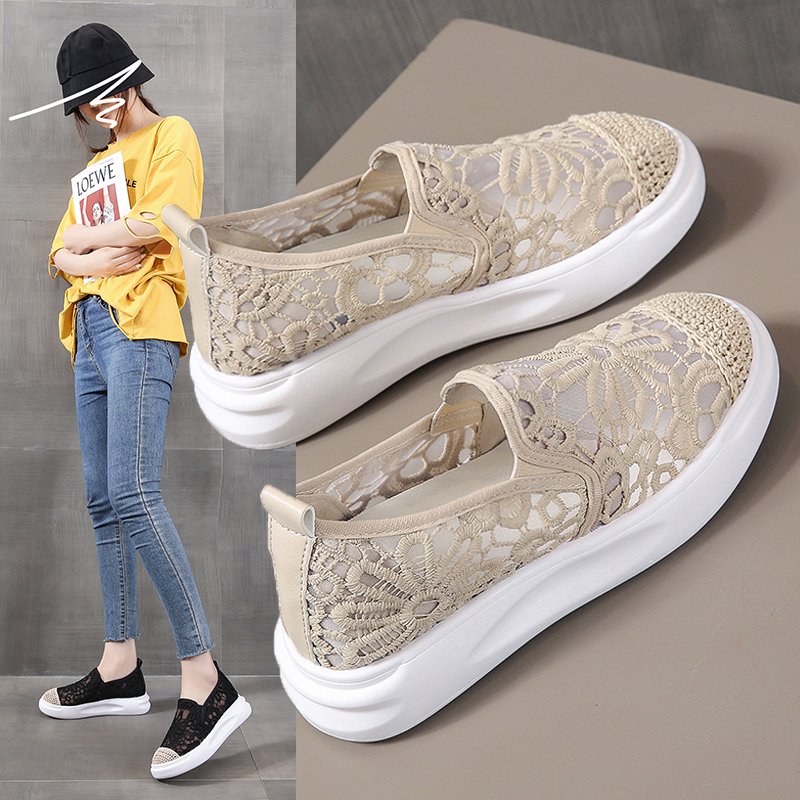 老北京布鞋女薄款休闲单鞋一脚蹬网面渔夫鞋平底网鞋孕妇鞋子春夏