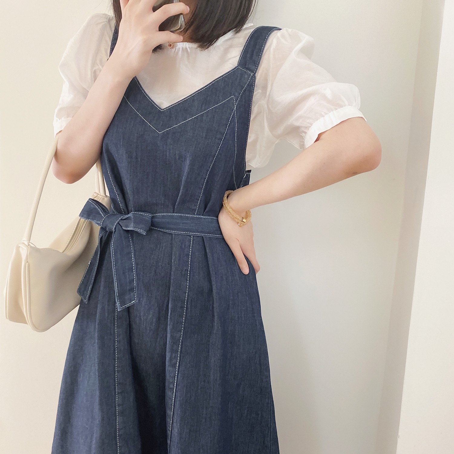 小妍家深色牛仔裙连衣裙女收腰显瘦长裙遮肉减龄薄款中长款背带裙