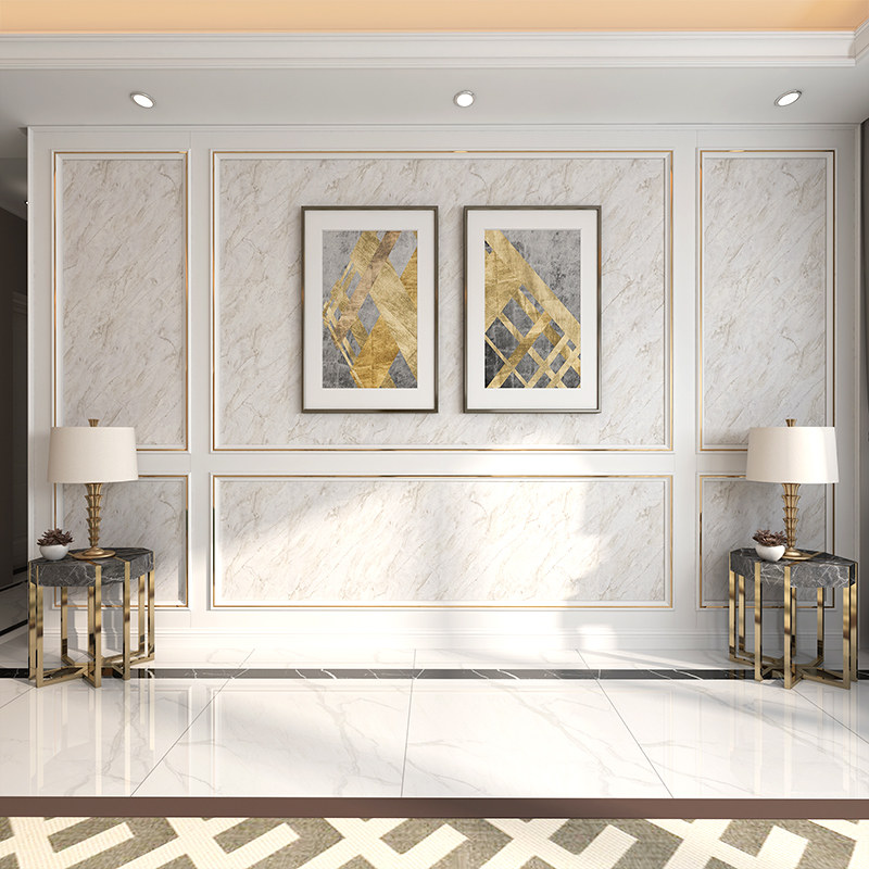 华胜轻奢实木线条客厅电视背景墙边框壁纸造型墙布石膏线装饰框架