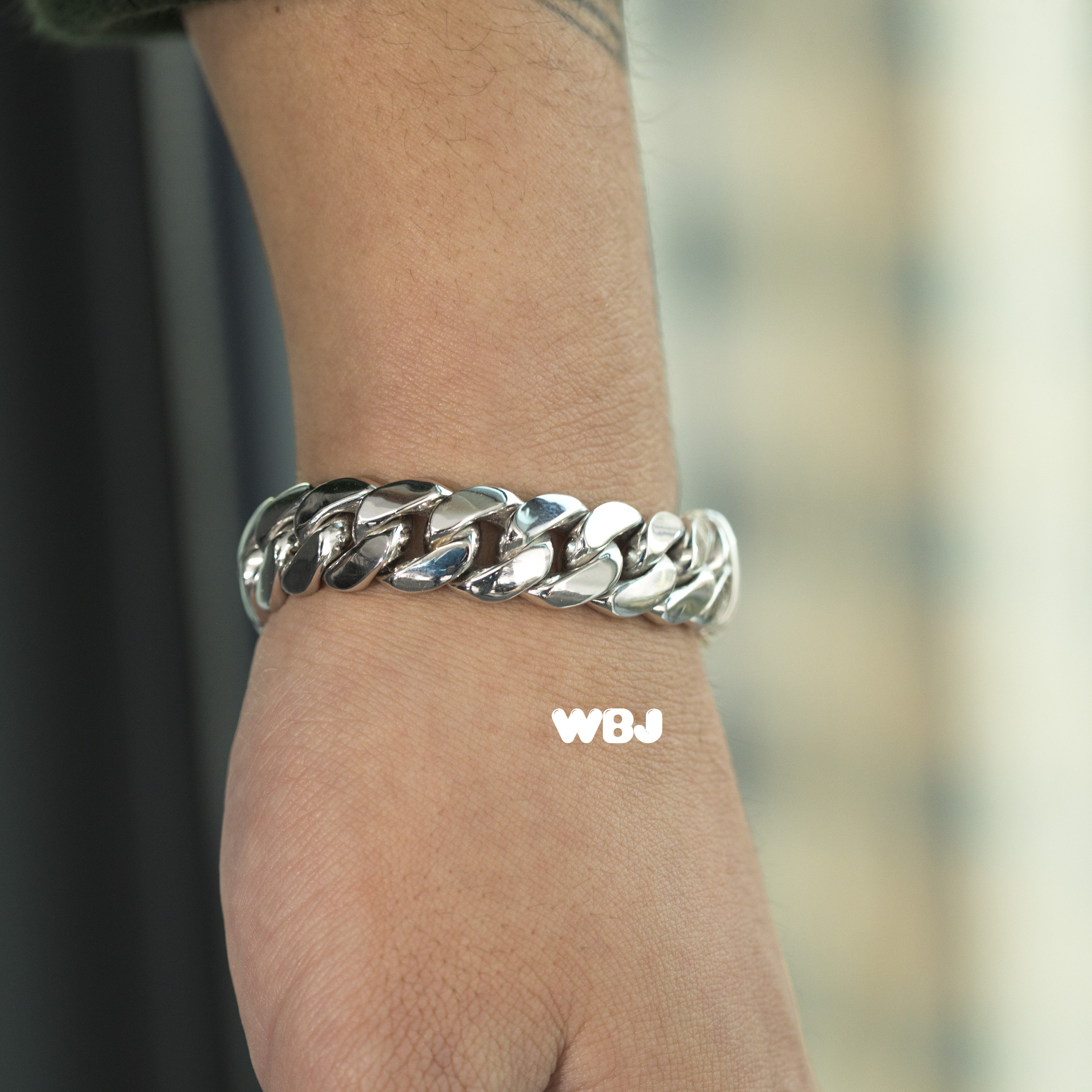 手链素银古巴wbj定制珠宝13mm手链