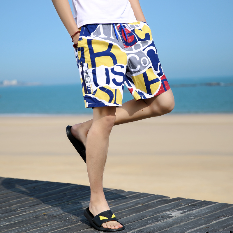 夏季纯棉短裤男士宽松五分印花沙滩裤三分中裤夏天休闲居家马裤潮