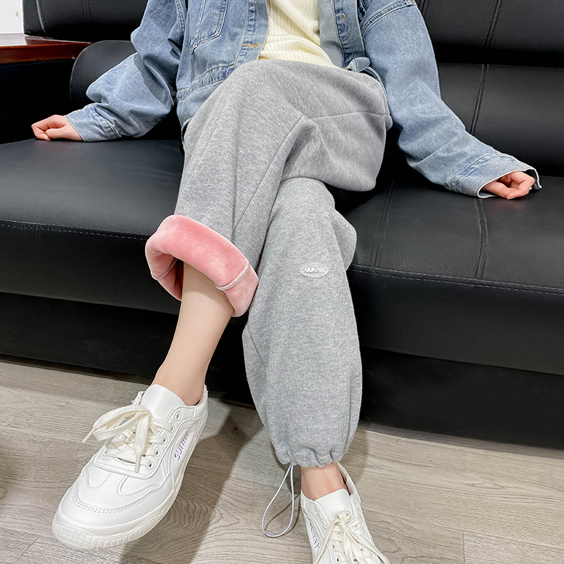 灰色运动裤子女春秋外穿阔腿裤宽松直筒2022新款哈伦束脚时尚卫裤