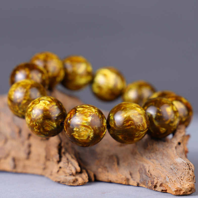 天然金丝海柳手串珊瑚血柳佛珠文玩情侣简约树脂手链