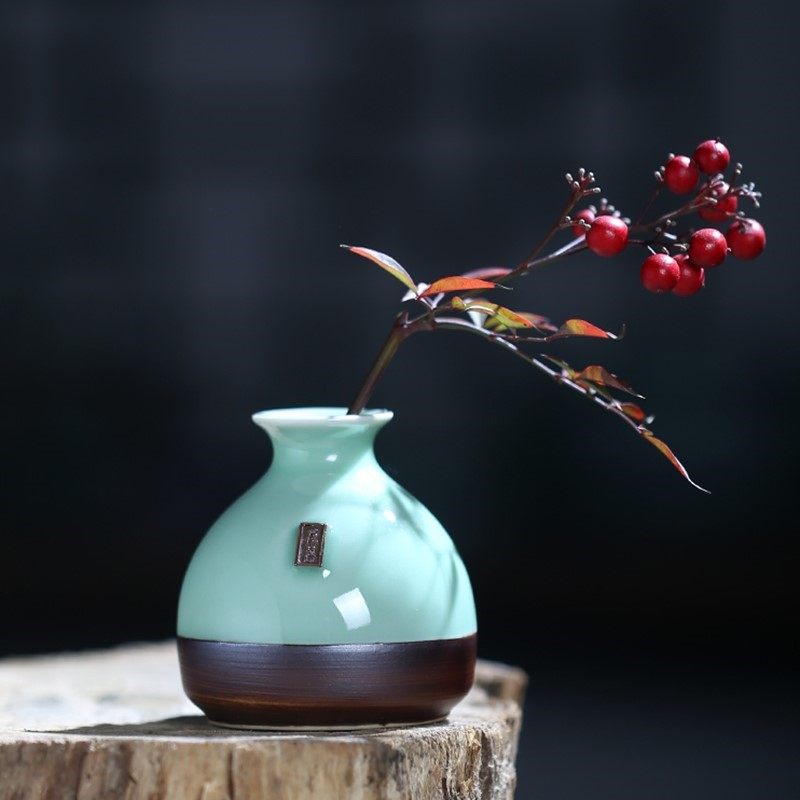 小摆件古风中国风民间精致中式仿古宿舍花瓶水培绿萝小口径古典