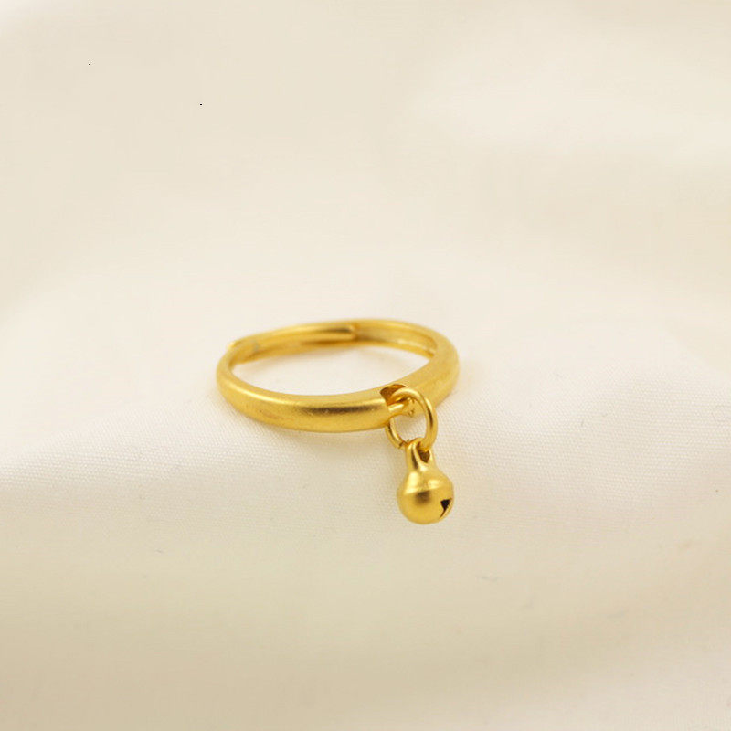 正品黄金戒指999足金指环3d硬金铃铛尾戒24k纯金实心素圈送女朋友