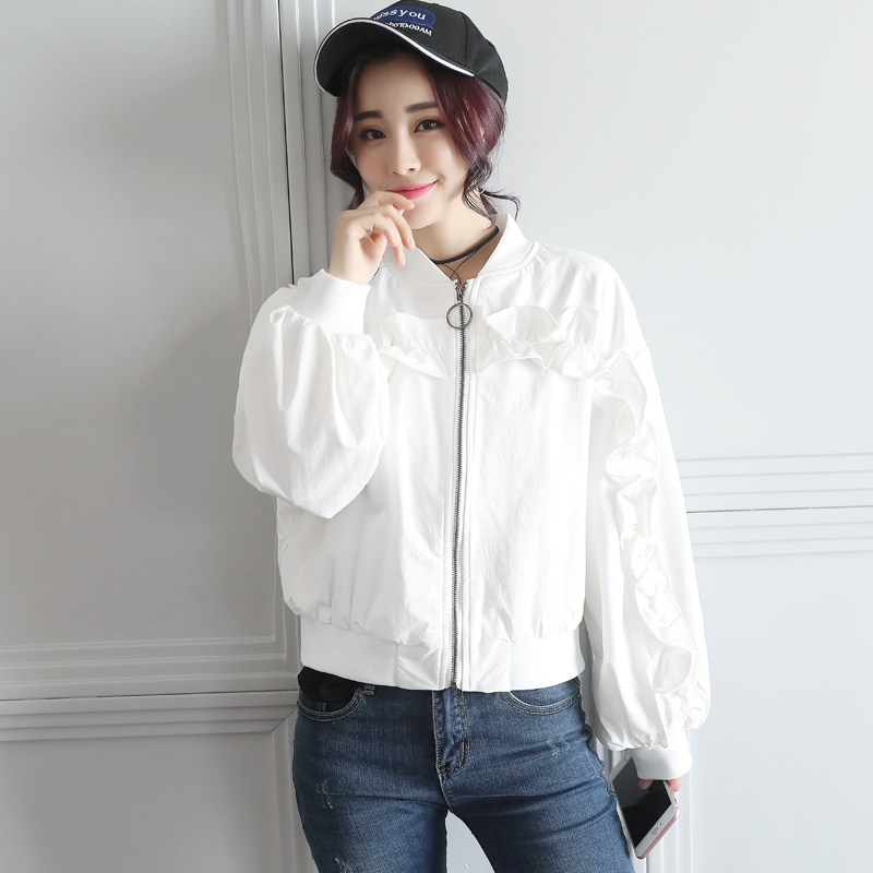白色短款棒球休闲秋季上衣夹克宽松外套韩版短外套