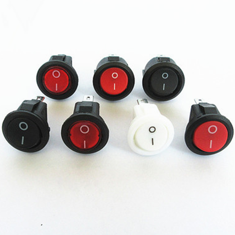 按钮开关圆形2脚2档船形小型电源带灯3a按钮