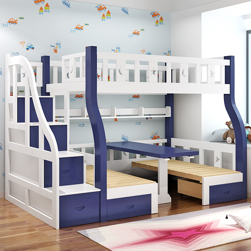 高低床双层床上下床带书桌实木儿童床成人多功能上下铺床上床下桌