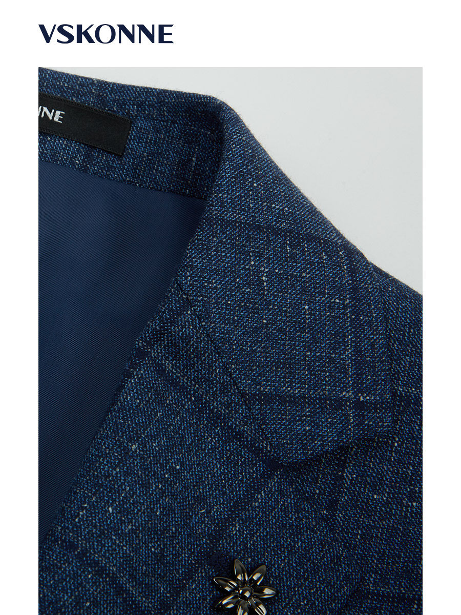 vskonne威斯威斯康康尼专柜男士西服纯羊羊毛蓝色西服