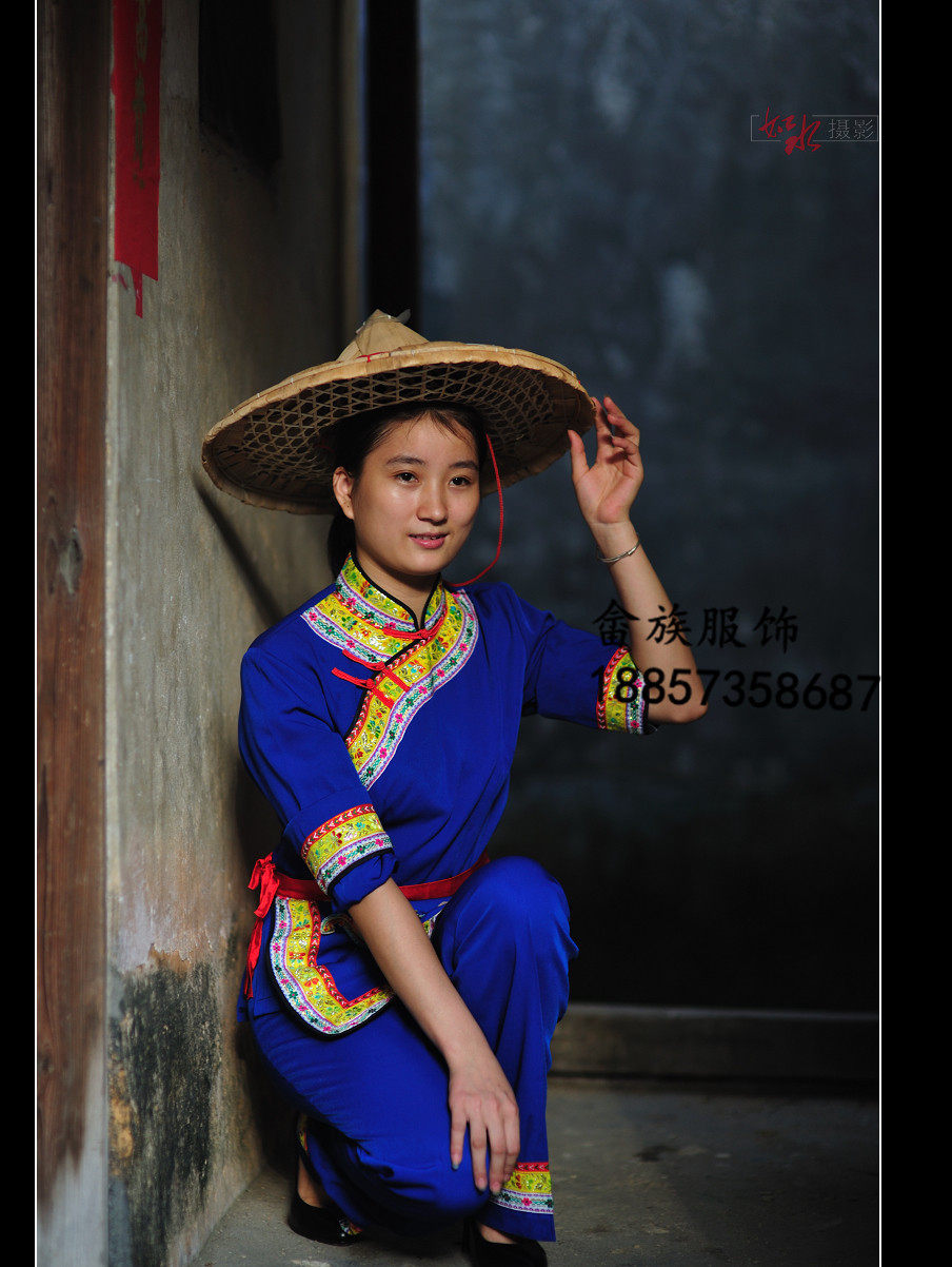 畲族少数民族舞蹈演出服成人女装采茶女服服装村姑民族服装