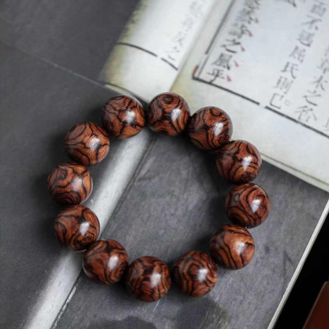 海南黄花梨老油梨手串2.0cm老料对眼满纹海黄木质木质手串