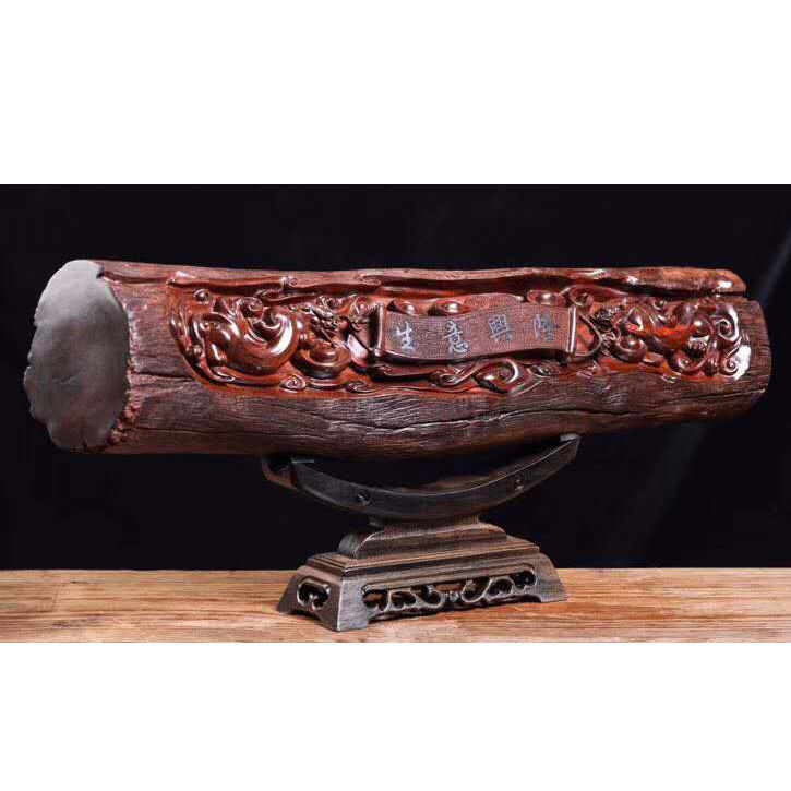 小叶紫檀生意兴隆横财摆件手工雕刻收藏送礼红木摆件