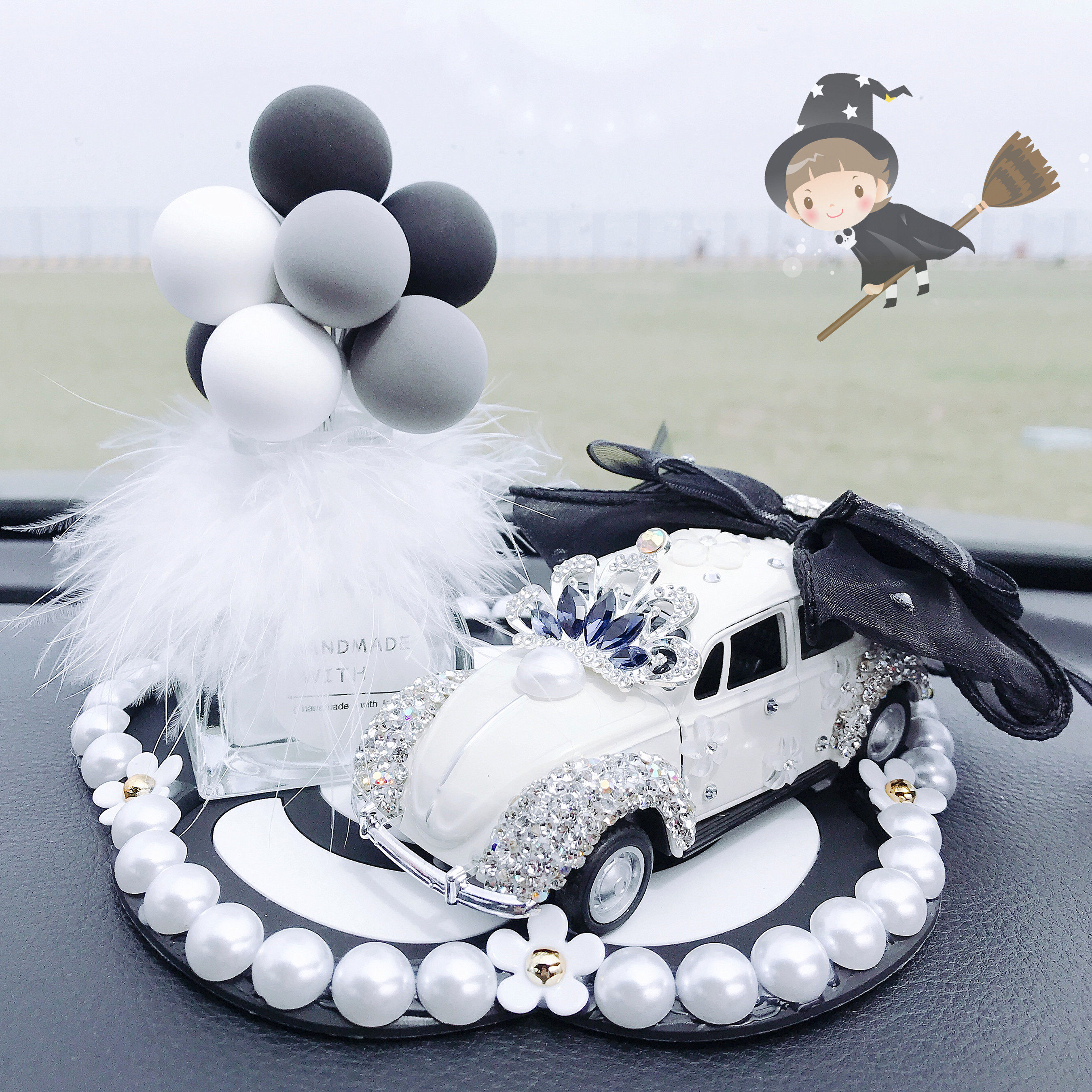 镶钻小车车模汽车装饰摆件可爱爱车水钻告白气球摆件