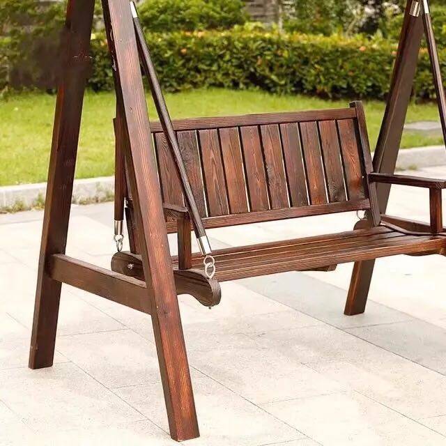 户外实木秋千双人吊椅摇椅庭院花园阳台炭化防腐木