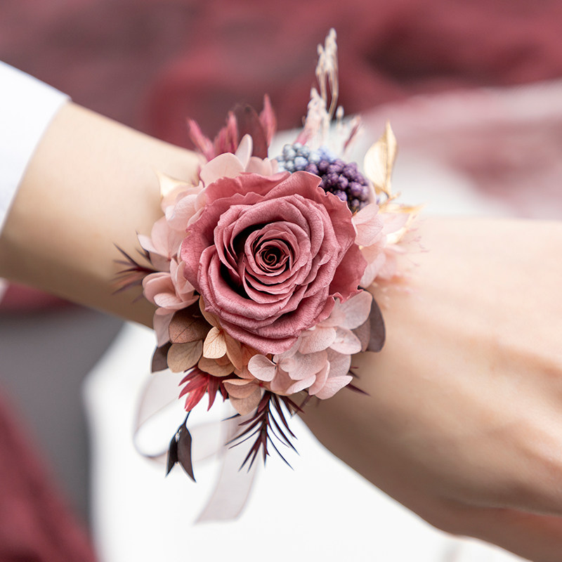 新郎新娘胸花手腕奶茶红色婚礼配饰结婚旅拍胸花