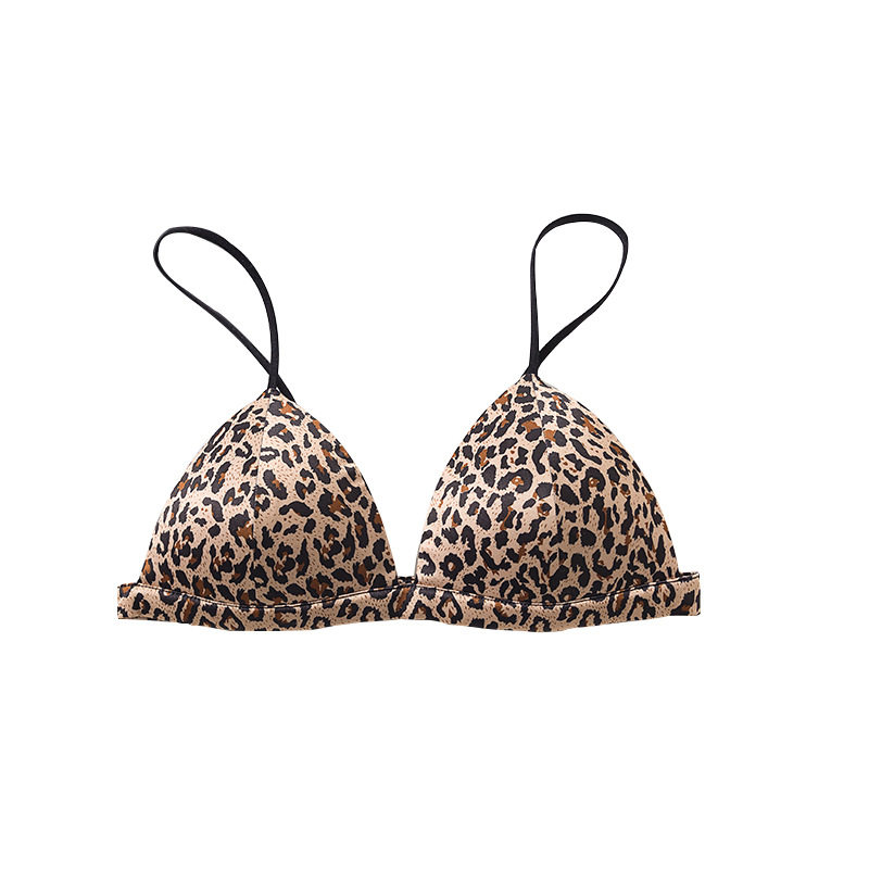 性感豹纹内衣女无钢圈超薄款小胸罩三角平胸文胸