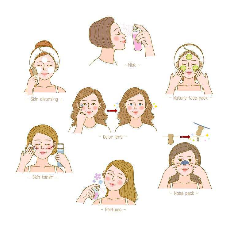 卡通美容护肤皮肤管理整形化妆美甲插图ai矢量设计素材
