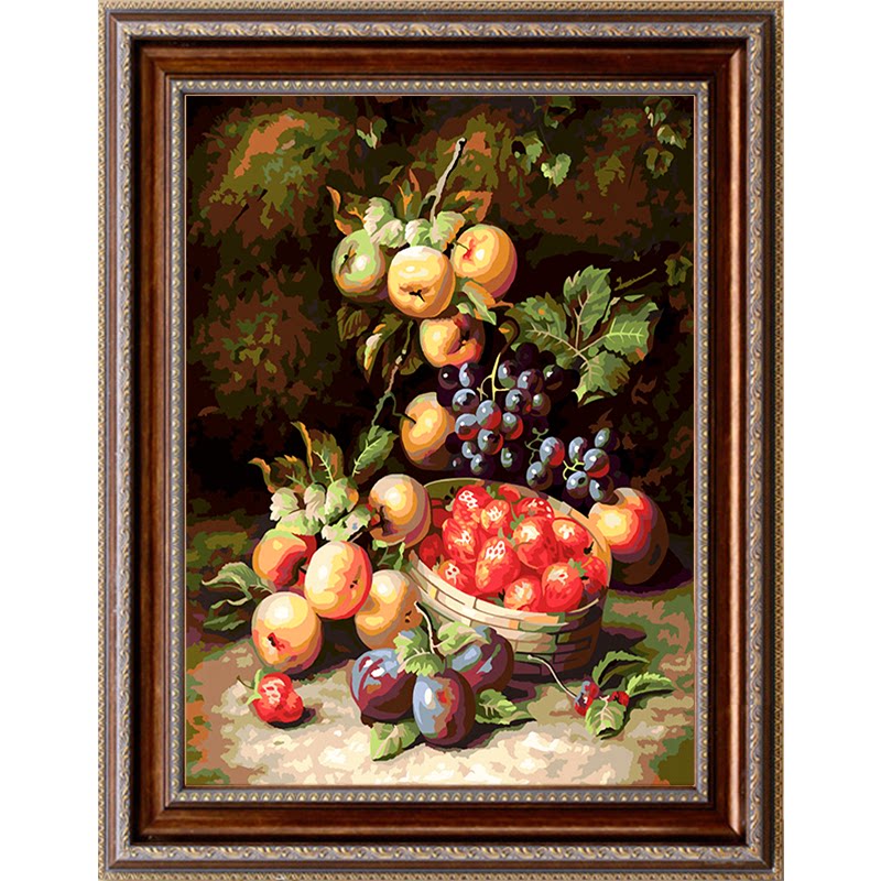 自油自画数字油画水果餐厅diy手绘填充填色油彩彩画diy
