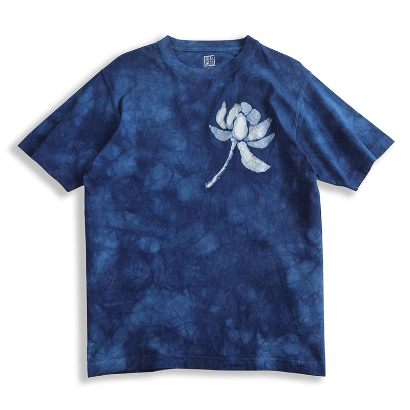 手工古法蜡染重磅纯棉男女短袖植物蓝染扎染t恤