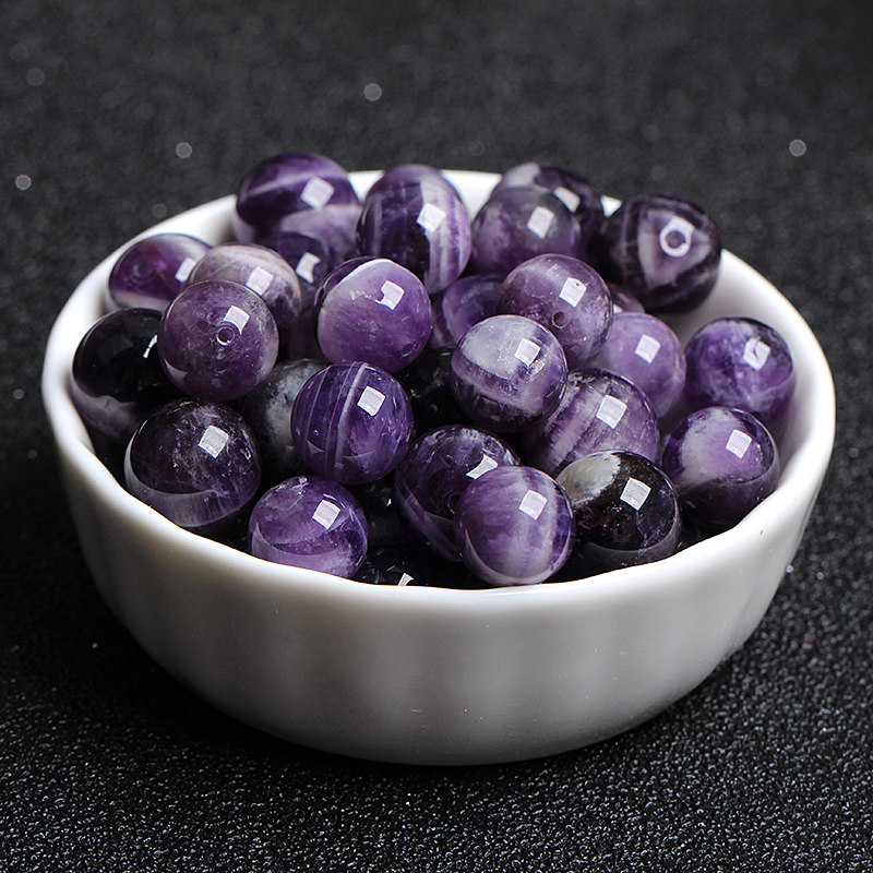 天然梦幻紫水晶珠子圆珠diy紫晶串珠手工编织其他diy饰品配件