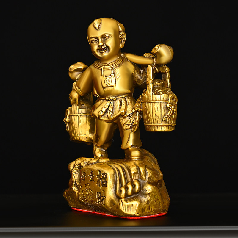 童子运财摆件纯铜挑财送财善财家居办公室桌面摆件