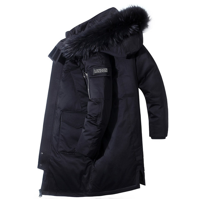 Korean version of the thickened knee down jacket men's long section trend handsome fur collar geese men's clothing winter jacket Korean version of the thickened knee down jacket men's long section trend handsome fur collar geese men's clothing winter jacket
