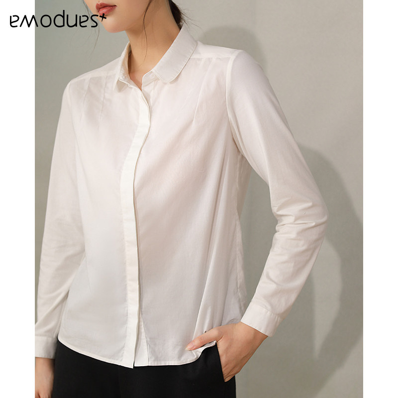 emodues衬衫长袖内搭纯棉ol通勤秋季白衬衫翻领衬衫