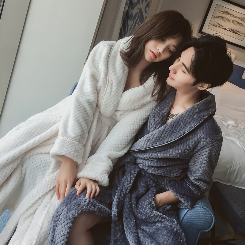 秋冬加厚珊瑚绒长款情侣睡袍