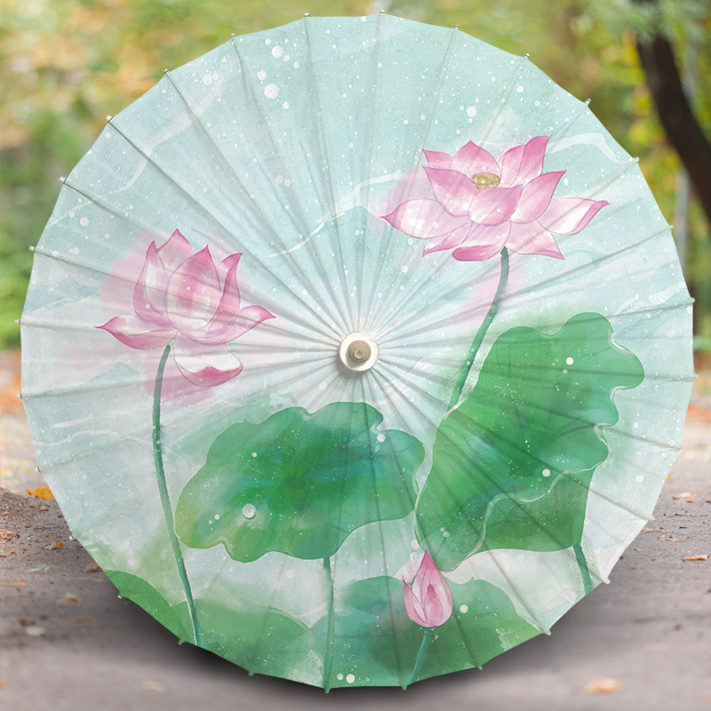 荷花翠绿色莲叶油纸伞中国古风装饰吊顶汉服舞蹈防晒防雨实用