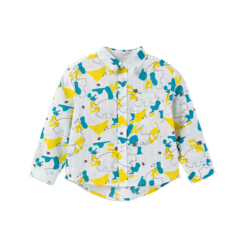 英氏婴儿衣服宝宝衬衫翻领春夏亚麻休闲衬衣衬衫