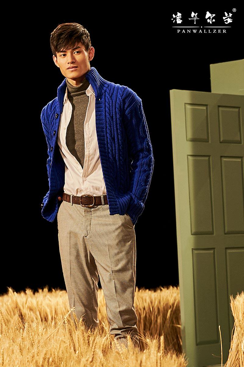 手工毛衣定制编织潘华尔姿毛衣开衫男冬外套加厚款立领时尚新款