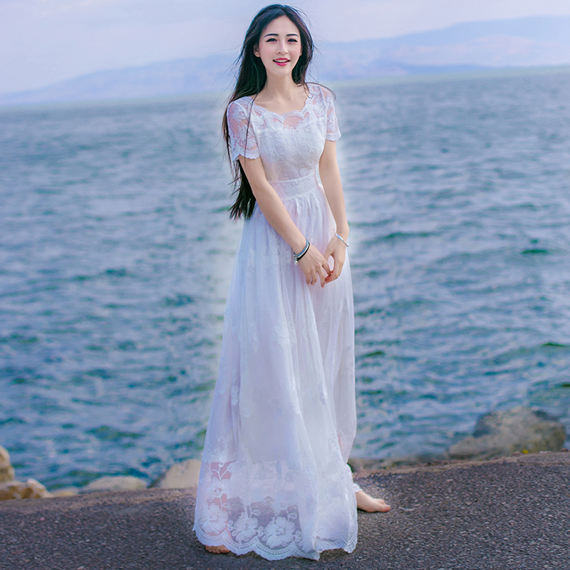 飘逸白色仙女巴厘岛超仙少女长裙女夏2019新款海边度假裙子沙滩裙