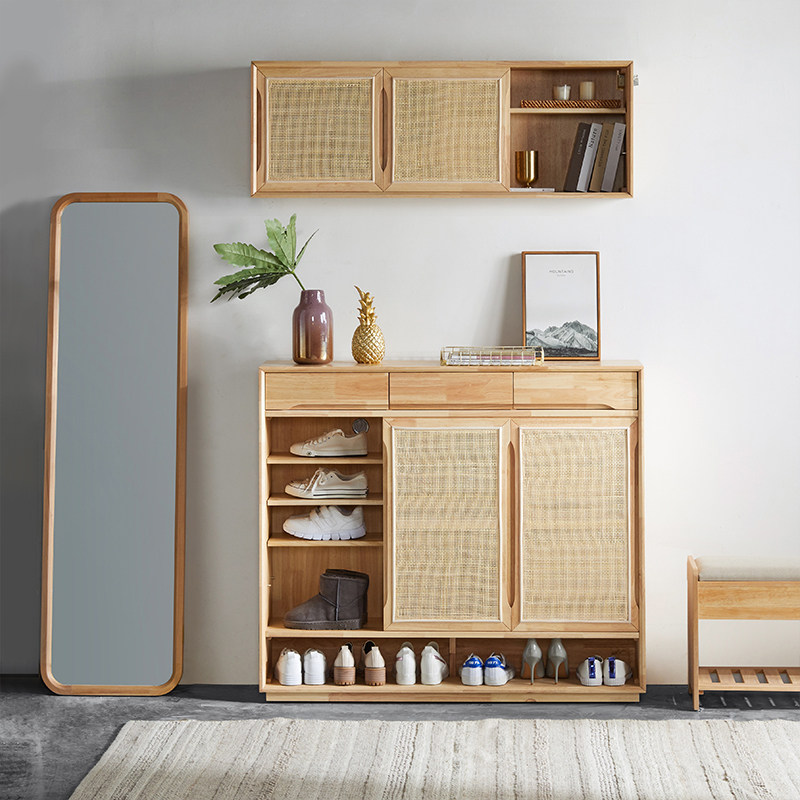 简约实木家用门口储物柜大容量玄关多功能厨房吊柜鞋柜