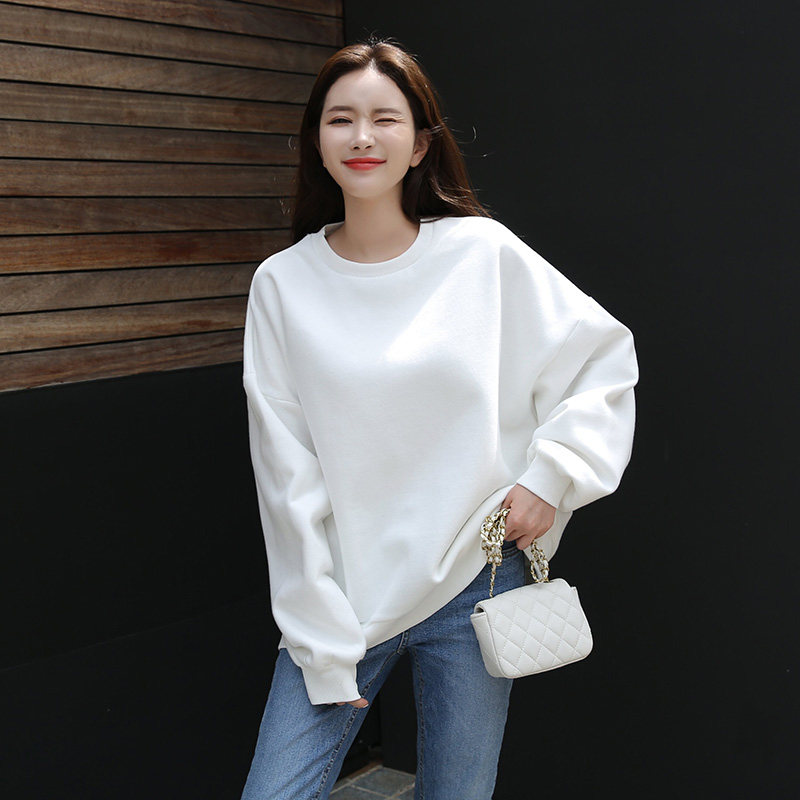 卫衣女宽松韩版2020新款薄款无帽白色短款圆领卫衣