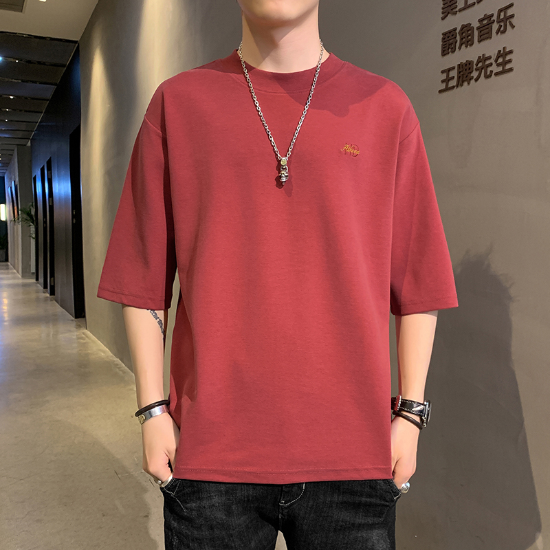 男士短袖t恤韩版潮流纯棉5分袖体恤男装夏季上衣ins潮牌港风半袖