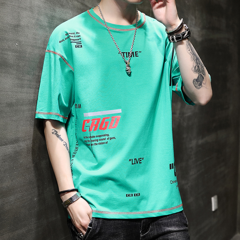 2022男士韩版短袖T恤潮流宽松个性帅气男装衣服纯棉潮牌百搭体恤
