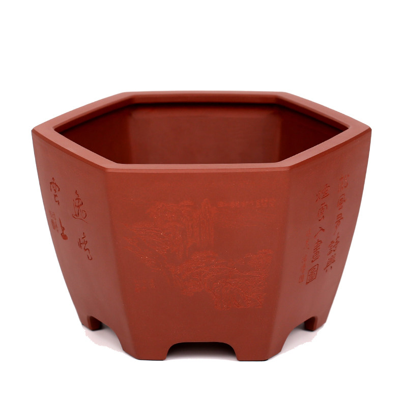 潘涛全手工原矿槽请六方紫砂逸情艺师收藏工艺花盆