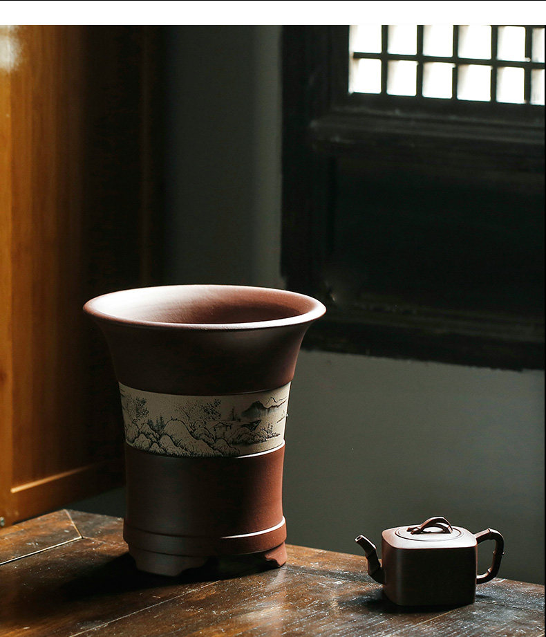 尚扣紫砂李超手工精制通刻山水室内春兰建兰花盆