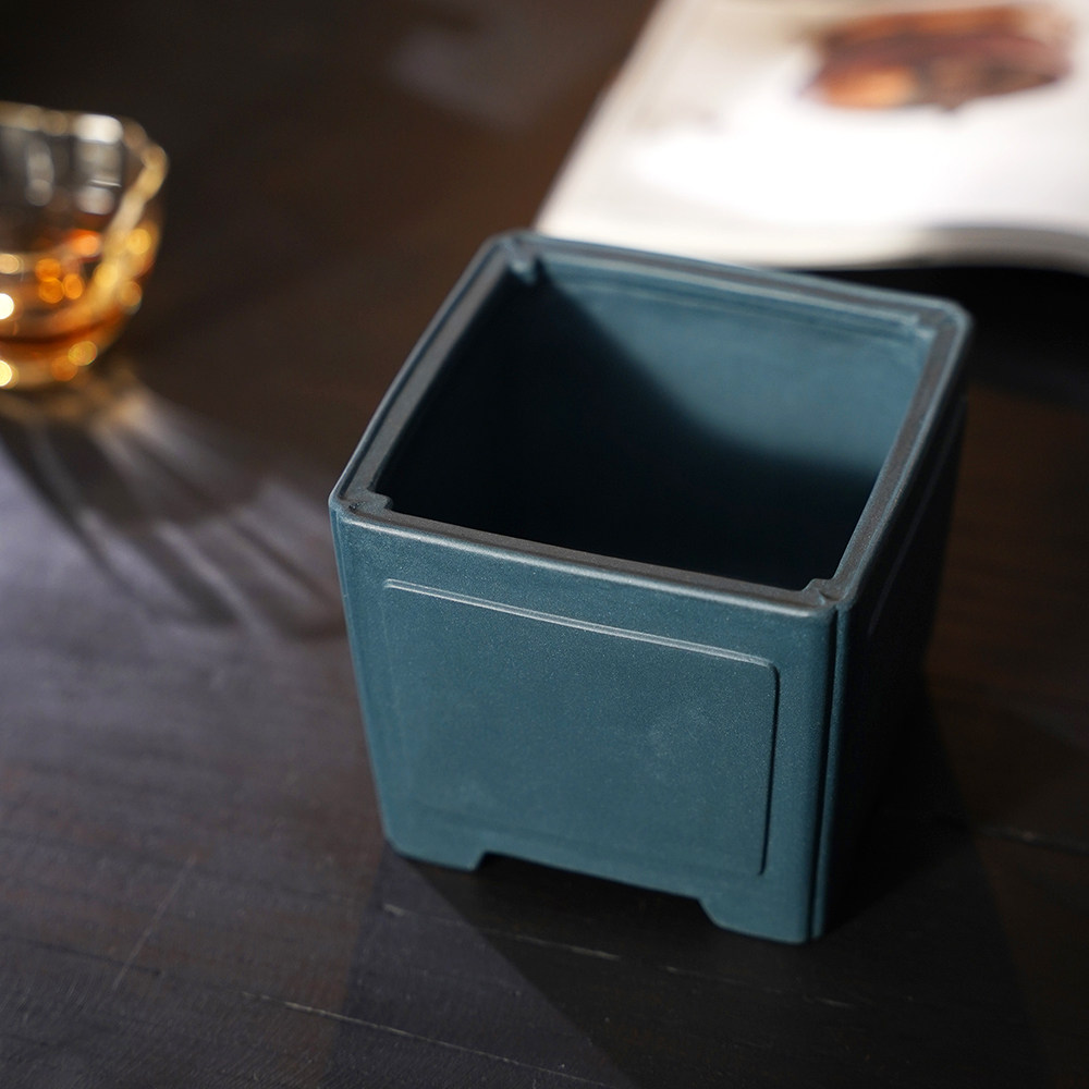 尚扣紫砂原矿墨绿泥奎一颗手工四方花盆桌面花盆