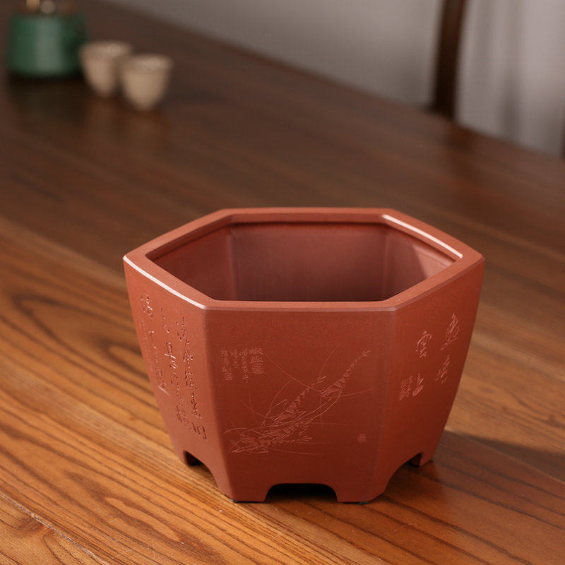 潘涛全手工原矿槽请六方紫砂逸情艺师收藏工艺花盆