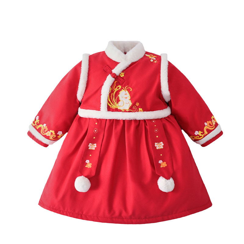 懿琪宝贝女童裙子冬季红色新年衣服主图