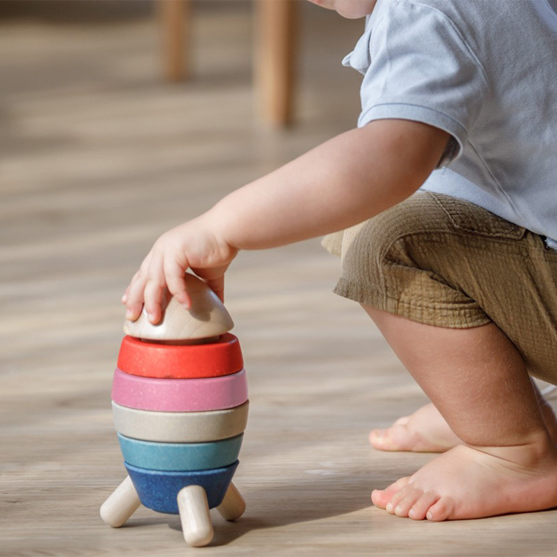 玩具泰国plantoys新款堆叠火箭宝宝抓握益智橡胶建构