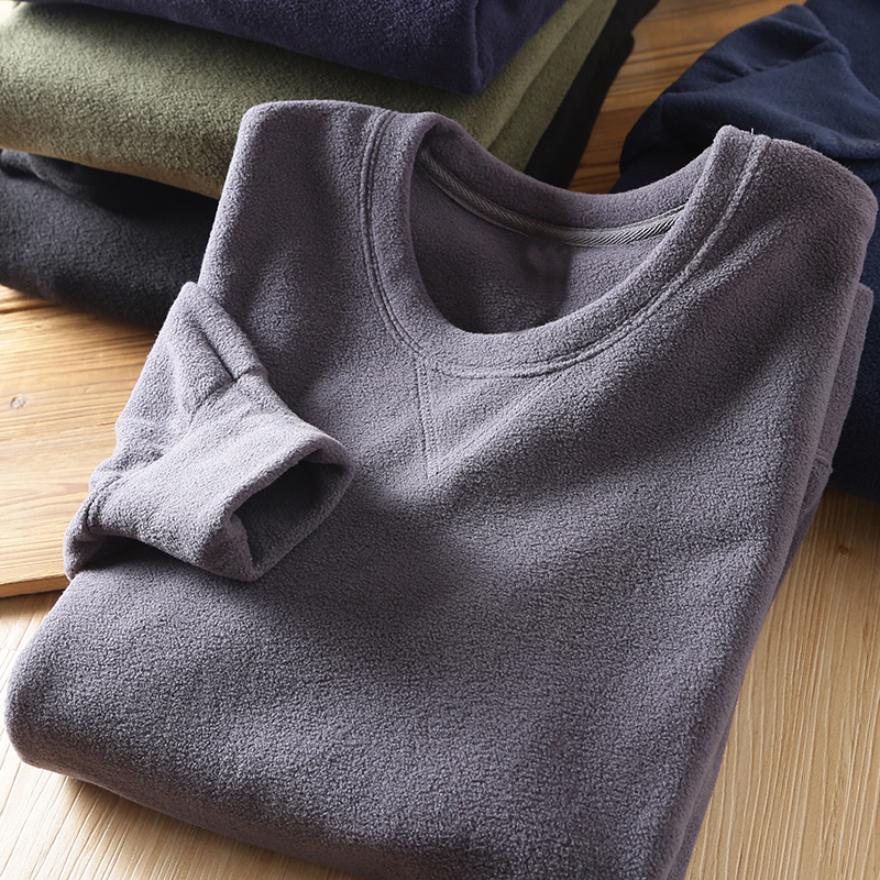 超舒适摇粒绒柔软质感卫衣 男士宽松圆领套头保暖卫衣外套上衣 潮