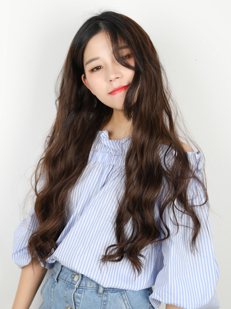 m水波纹u型半头套假发女长卷发大波浪圆脸网红可爱蓬松玉米烫长发