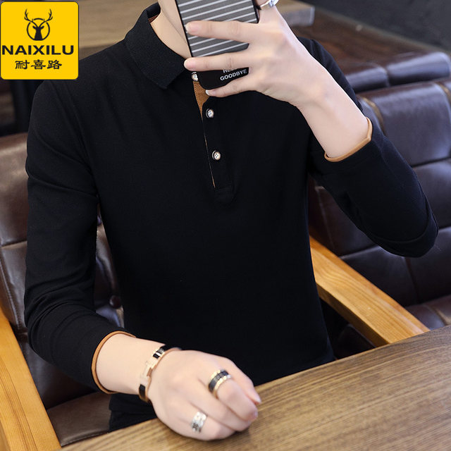 Naxi Road autumn cotton long sleeve polo shirt men's Korean version of the trend lapel long sleeve T-shirt men's Paul leisure Naxi Road autumn cotton long sleeve polo shirt men's Korean version of the trend lapel long sleeve T-shirt men's Paul leisure