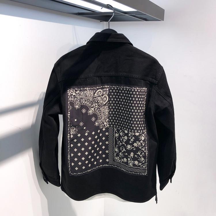 鸟家春秋潮牌印花休闲夹克男腰果花工装牛仔外套男B2BJB1173宽松